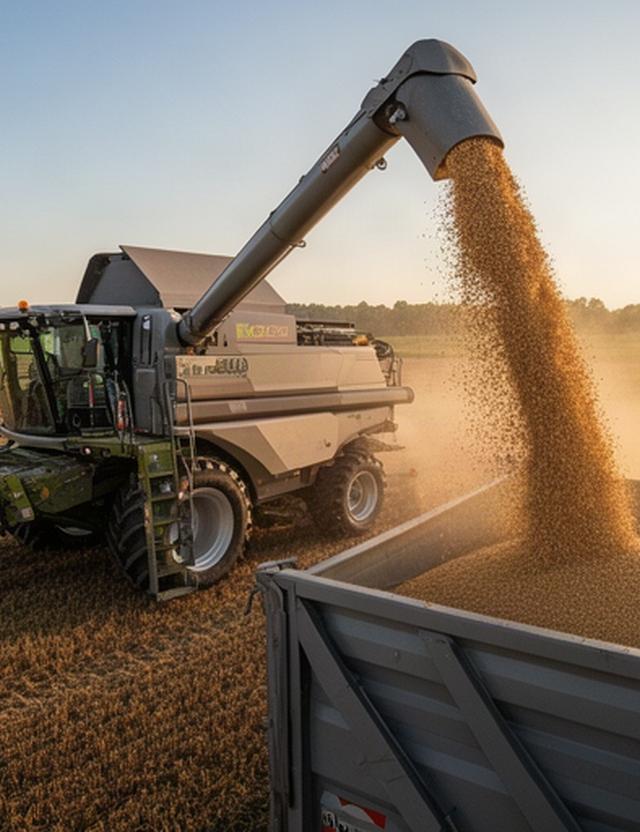 Cosechadora XR-500 descargando cereal desde su tolva de gran capacidad