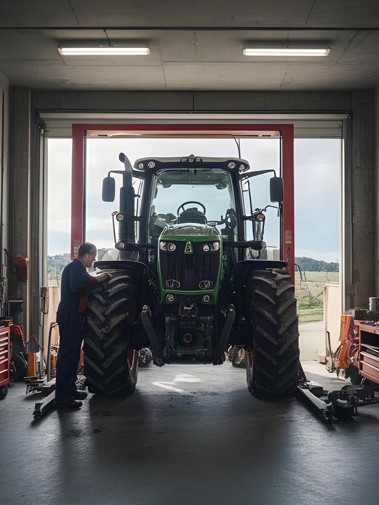 Taller agrícola de Lalín con una máquina en proceso de mantenimiento