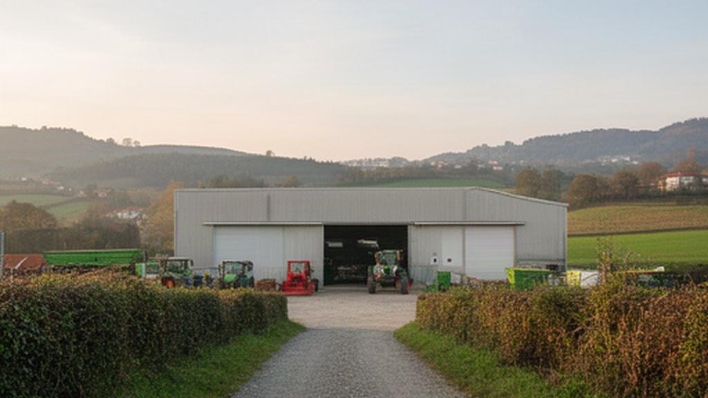Nave de maquinaria agrícola situada en el entorno rural de Lalín